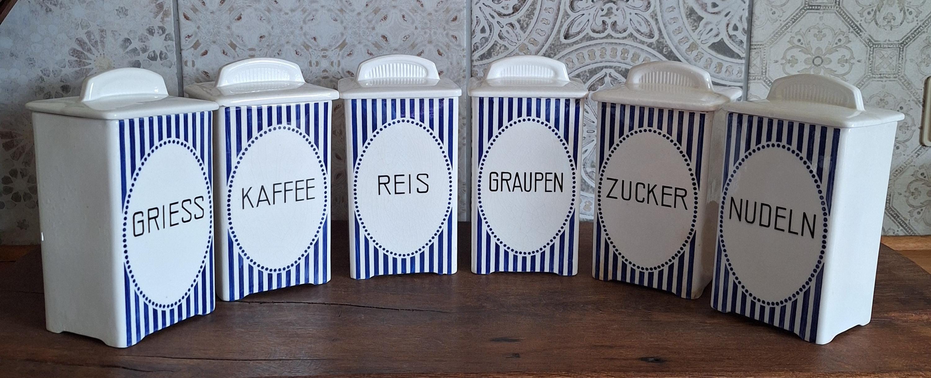 Charming set of 6 old large storage containers - ceramic storage jars - antique ceramic jars - T & H Colditz - art deco - 1920s