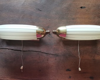 Set von 2 Zeppelinlampen - 60er Jahre - Wandlampe - Flurlampe - Messing Glas - retro - Rarität!