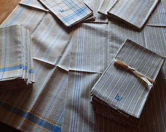 Beautiful old linen towels - handwoven - flax - damask - glass cloths - table runners - unused - monogram LW LC HP