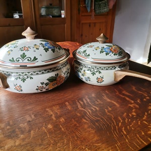 Set di 2 pentole da cucina vintage smaltate pentole per arrosti pentole Fissler serie Asta Old Amsterdam Villeroy e Boch immagine 1