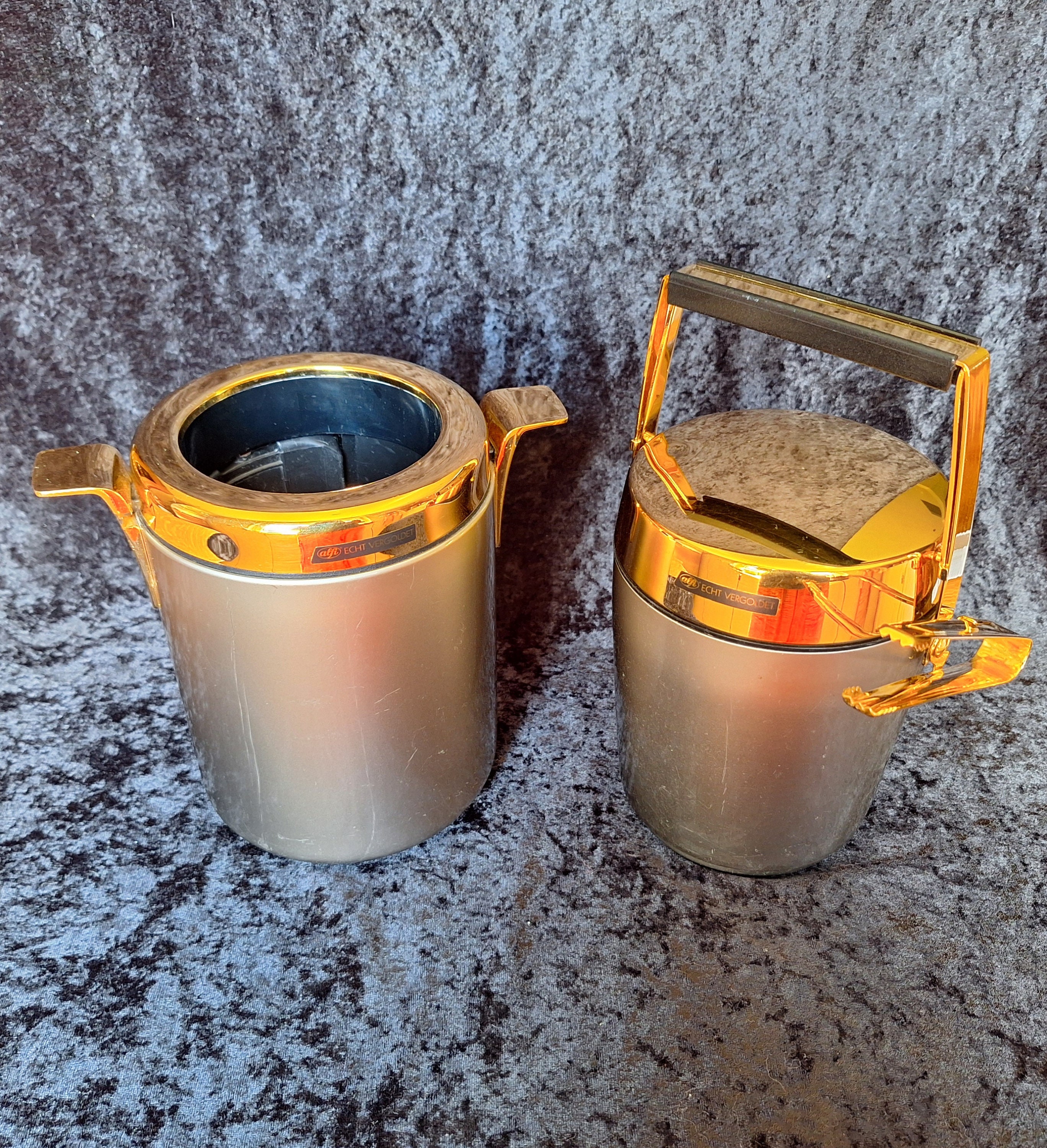 Set echt vergoldetes vintage Alfi Eiswürfelbehälter - Sektkühler - Flaschenkühler - 60er/70er Jahre - mid century - Hollywood regency Style