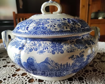 vintage Villeroy en Boch soepterrine - soepkom - Blauw Burgenland - terrine met deksel - jaren '30 - XXL