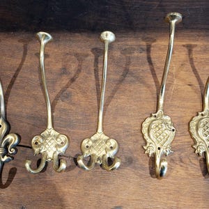 old Italian brass wall hooks - vintage coat hooks - towel holders - hat hooks - 50s mid century - Hollywood Regency