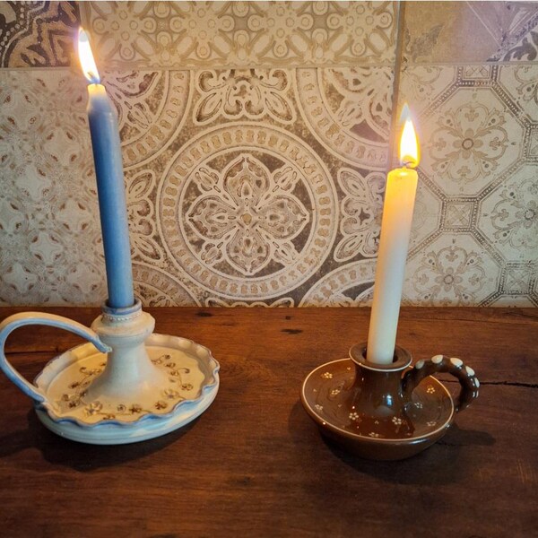 Bougeoir portable vintage en céramique Pfrontner - Grand modèle - Bougeoir - Bougeoir fait main - Décoration de maison de campagne - Années 1960