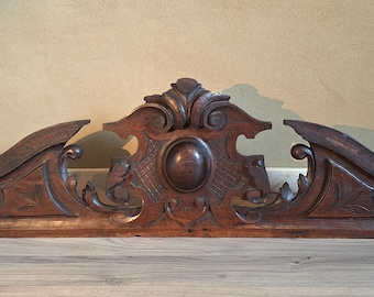 Antyczny blat szafki z drewna dębowego - korona szafki z epoki grynderskiej - blat drzwi - moduł górny do szafki drzwiowej - historyczny łuk górny - XIX wiek