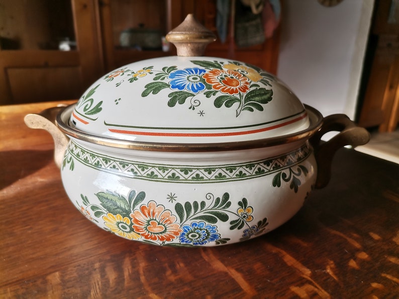 Set di 2 pentole da cucina vintage smaltate pentole per arrosti pentole Fissler serie Asta Old Amsterdam Villeroy e Boch immagine 2