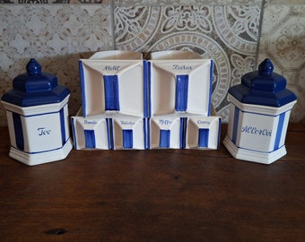 vintage ceramic tins - spice tins - old storage tins - porcelain tins - ceramic storage jars with lids