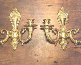 Paar italienischer Luxus Wandleuchten gold - italienische mid century Wandkerzenhalter elektrifizierbar - Kerzenständer Wand Bronze Messing