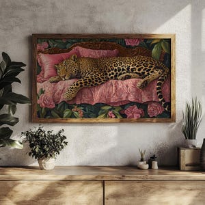 Sleeping Leopard Wall Art, Leopard Poster, Maximalist Wall Art, Colorful Leopard Print, Vintage Oil Painting, Aesthetic Wall Art, Dorm Decor image 4