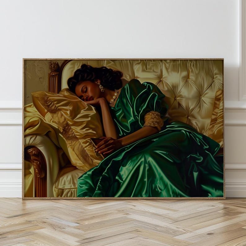Black Woman Sleeping Print, Black Woman Art, African American Print, Luxury Poster ,African Art, Vintage Oil Painting, Afrocentric Decor image 7