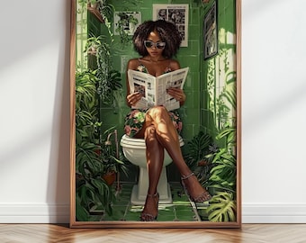 Black Woman Art, Bathroom Wall Art, Black Art Prints, African American Print, Black Art, Colorful Wall Art, Black Wall Art, Maximalist Decor