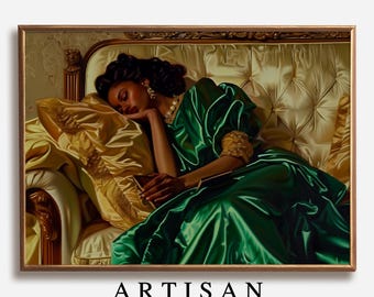 Black Woman Sleeping Print, Black Woman Art, African American Print, African Wall Art, Vintage Original Oil Painting, Printable Art, 100