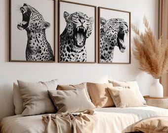Leopard Wall Art Set of 3, Black and White Art, Luxury Fashion Poster, Minimalist Wall Art, Modern Decor, Aesthetic Wall Art Digital Art 317