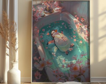 Cute Penguin In The Bathtub Print, Penguin Wall Art, Bathroom Bird Print, Maximalist Wall Art, Bathroom Decor, Digital Download, 134