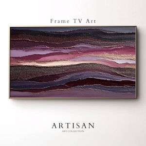 May include: Abstract framed artwork with textured layers in shades of purple, burgundy, and gold. The piece features the text "Frame TV Art" at the top and "ARTISAN ART COLLECTION" at the bottom.