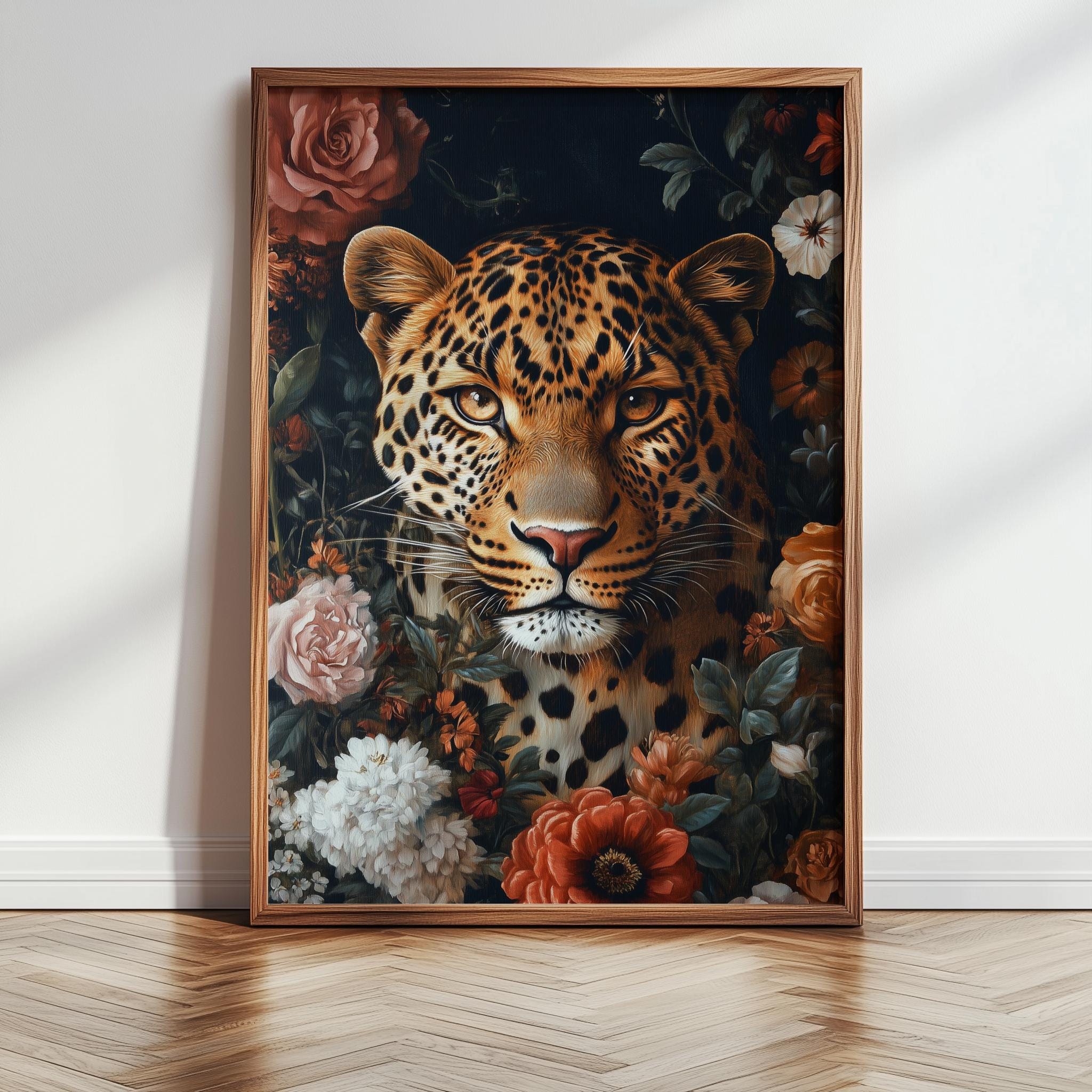 Floral Leopard Art Print: Vintage Jungle Design (digital Download