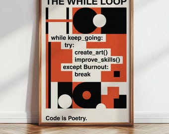 Arte com sintaxe Python, pôster de programação Bauhaus, decoração para escritório de programador, impressão com princípios de design UX, arte de parede minimalista e tecnológica, presente para desenvolvedor 145