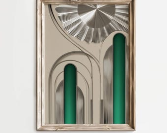 インテリアアート　ART DECO Neo Deco Chrome Wall Art, 2026 Art Deco Revival, Silver and