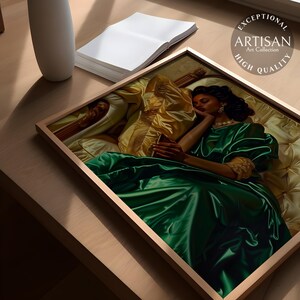Black Woman Sleeping Print, Black Woman Art, African American Print, Luxury Poster ,African Art, Vintage Oil Painting, Afrocentric Decor image 4