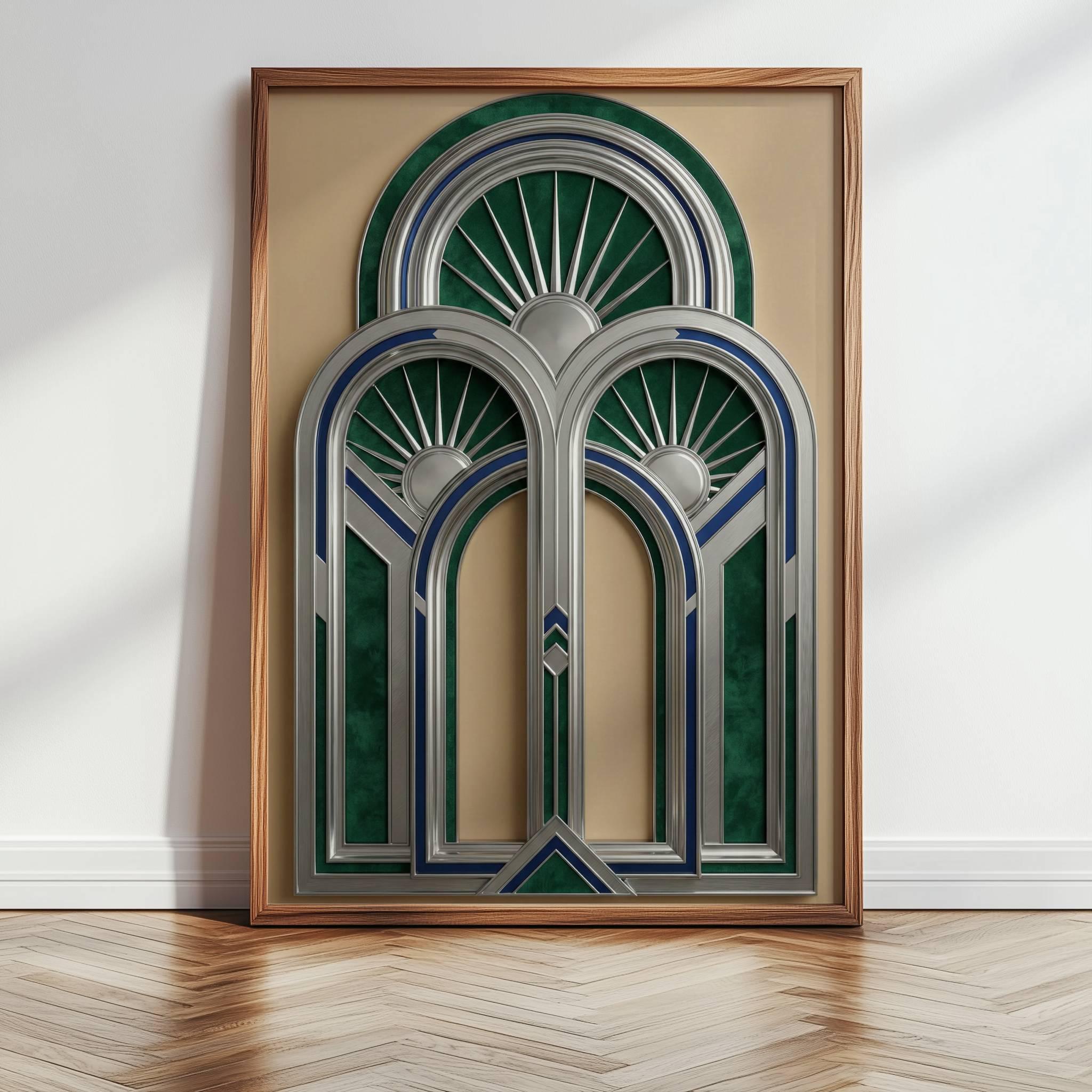 インテリアアート　ART DECO Neo Deco Chrome Wall Art, 2026 Art Deco Revival, Silver and