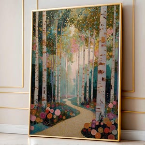 Gustav Klimt Landscape Wall Art, Abstract Poster, Gustav Klimt Painting, Colorful Print, Neutral Art, Forest Wall Art, Living Room Decor