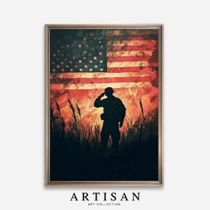 4th of July Wall Art, Military Soldier Patriotic Painting, American Flag Print, Independence Day Print, 4th of July Decor, Digital Art 349