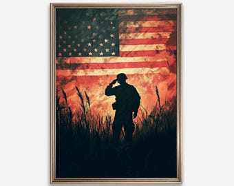 4th of July Wall Art, American Flag Print, Independence Day Print, Military Soldier Patriotic Painting, 4th of July Decor, Digital Art 349