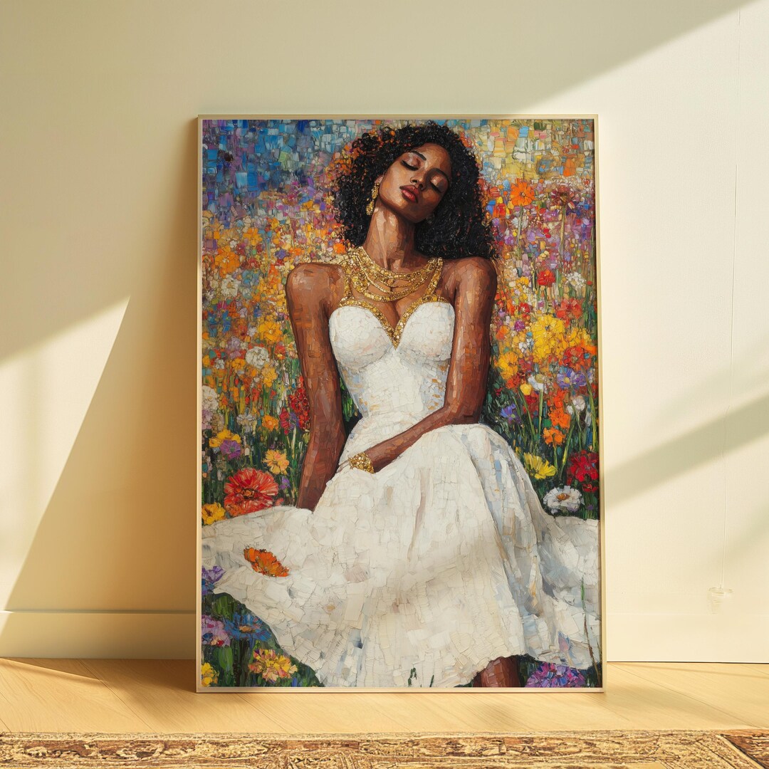 Black Woman Floral Wall Art, African American Printable Art, Wildflower ...