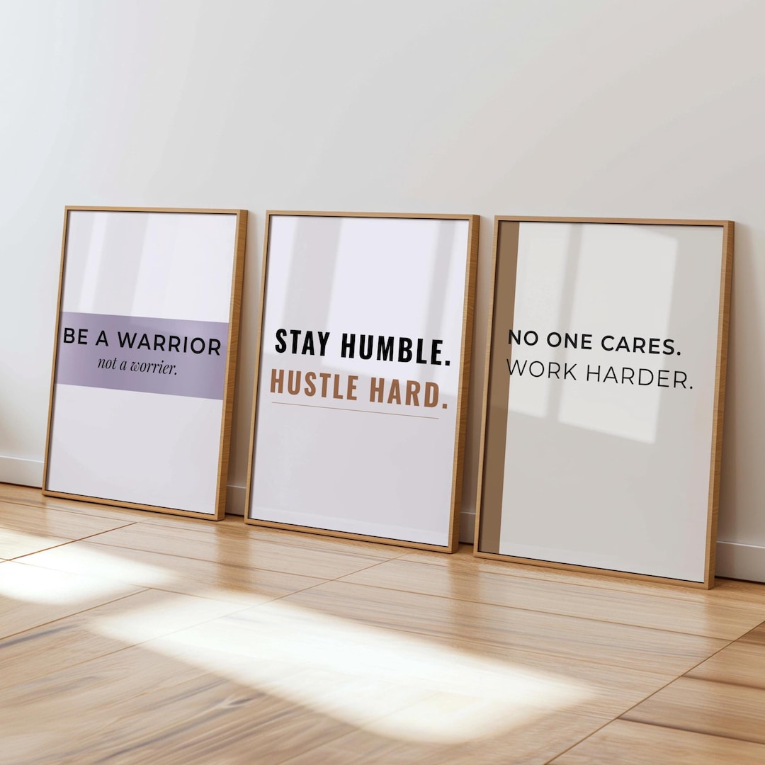 Motivational Hustle Poster Set of 3, Minimalist Office Wall Art ...