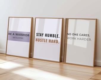 Motivational Hustle Poster Set of 3, Minimalist Office Wall Art, Motivational Posters, Gym Motivation Prints, Entrepreneur Gift, 158