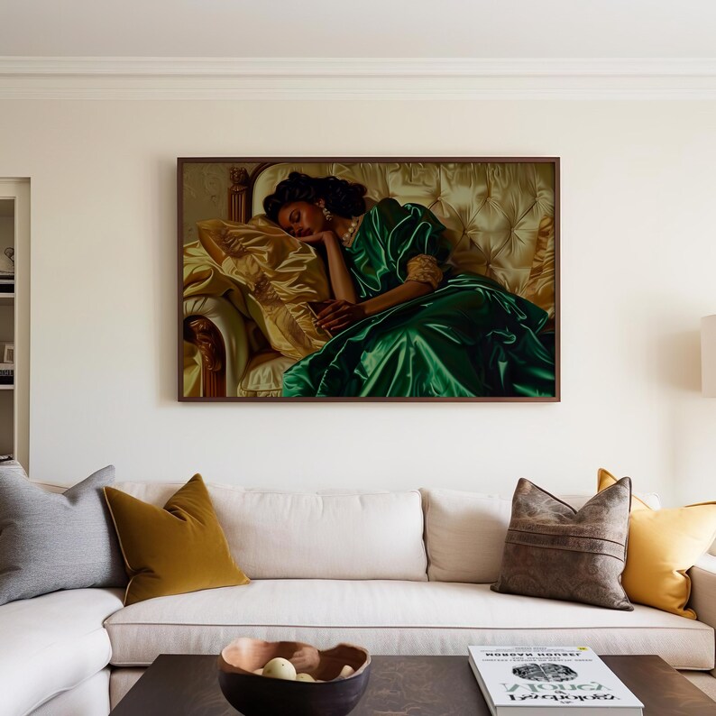 Black Woman Sleeping Print, Black Woman Art, African American Print, Luxury Poster ,African Art, Vintage Oil Painting, Afrocentric Decor image 9