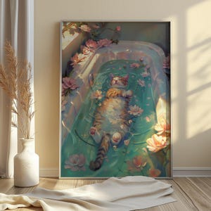 Bathroom Cute Cat Print, Cat Art, Bathroom Wall Art, Feline Poster, Kitten Print, Trendy Animal Art, Maximalist Decor, Downloadable Art, 10