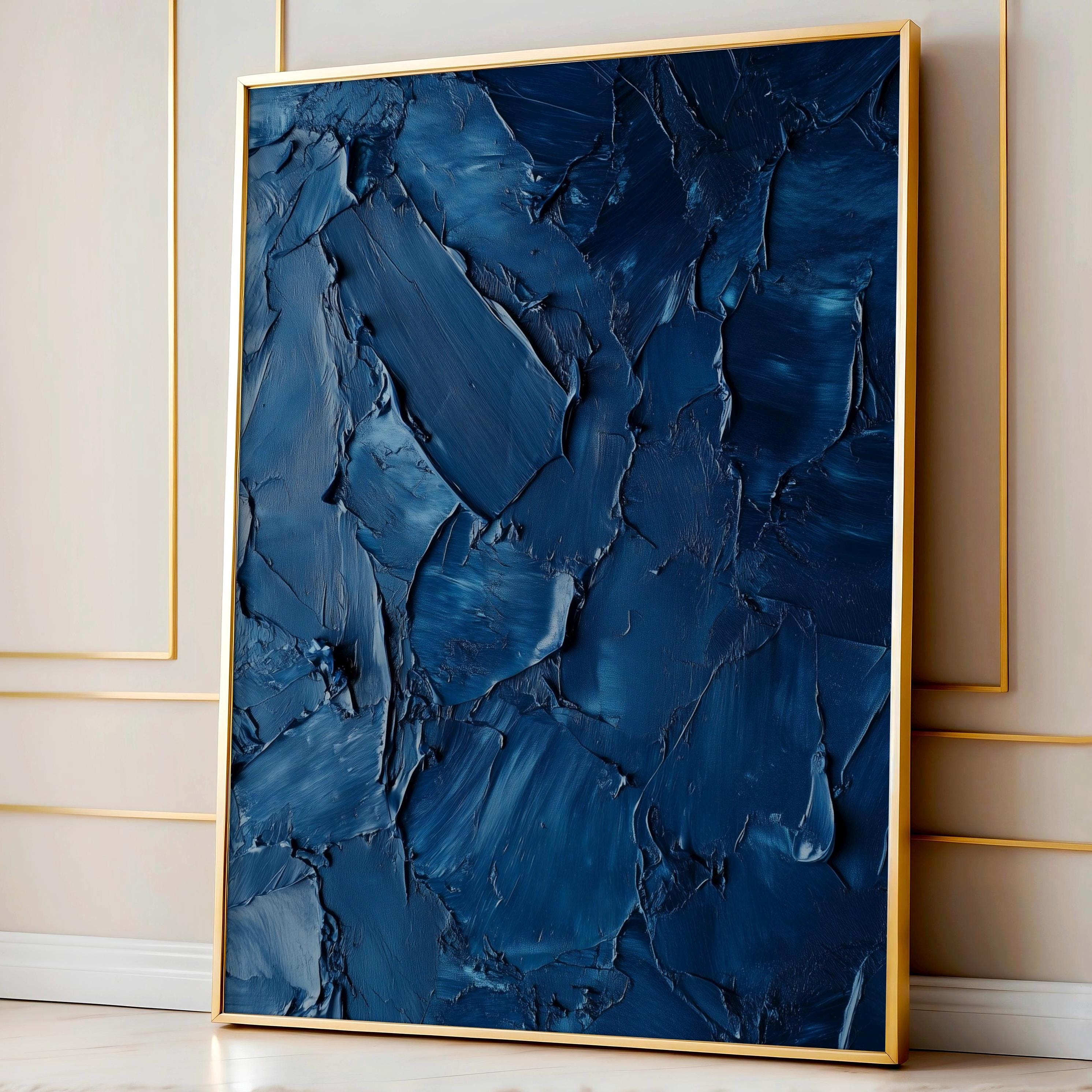 Navy Blue Wall Art, Textured Painting, Abstract Print, Large Wall Art ...