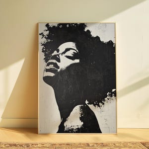 Black Woman Art, African American Print, African Wall Art, Minimalist Black and White Portrait, Gift For Her, Living Room Printable Art 307