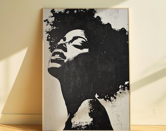 Black Woman Art, African American Print, African Wall Art, Minimalist Black and White Portrait, Gift For Her, Living Room Printable Art 307