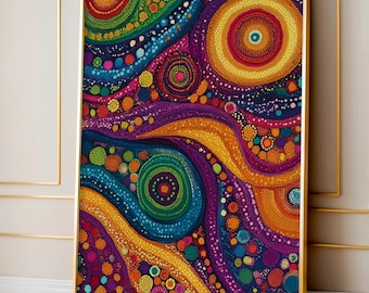 Abstract Aboriginal Dot Art Poster, Abstract Art, Australia Print, Trendy Colourful Art, Large Wall Art, Boho Modern Decor Printable Art 252