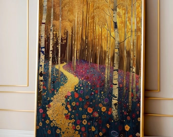 Gustav Klimt Landscape Wall Art, Abstract Poster, Gustav Klimt Painting, Colorful Print, Trendy Wall Art, Forest Wall Art, Living Room Decor