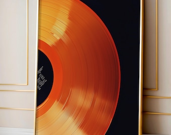 Impresión de vinilo para pared: póster de música retro, decoración minimalista en naranja y negro, decoración de pared con música retro, decoración imprimible para estudio de música.