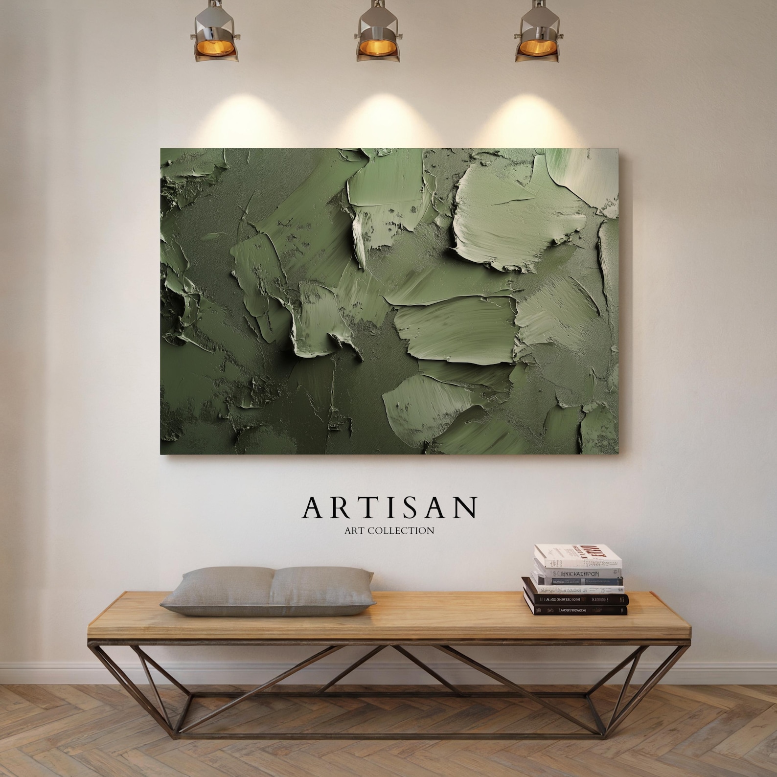 Sage Green Textured Wall Art | Large Wabi Sabi Canvas Print | Moss ...