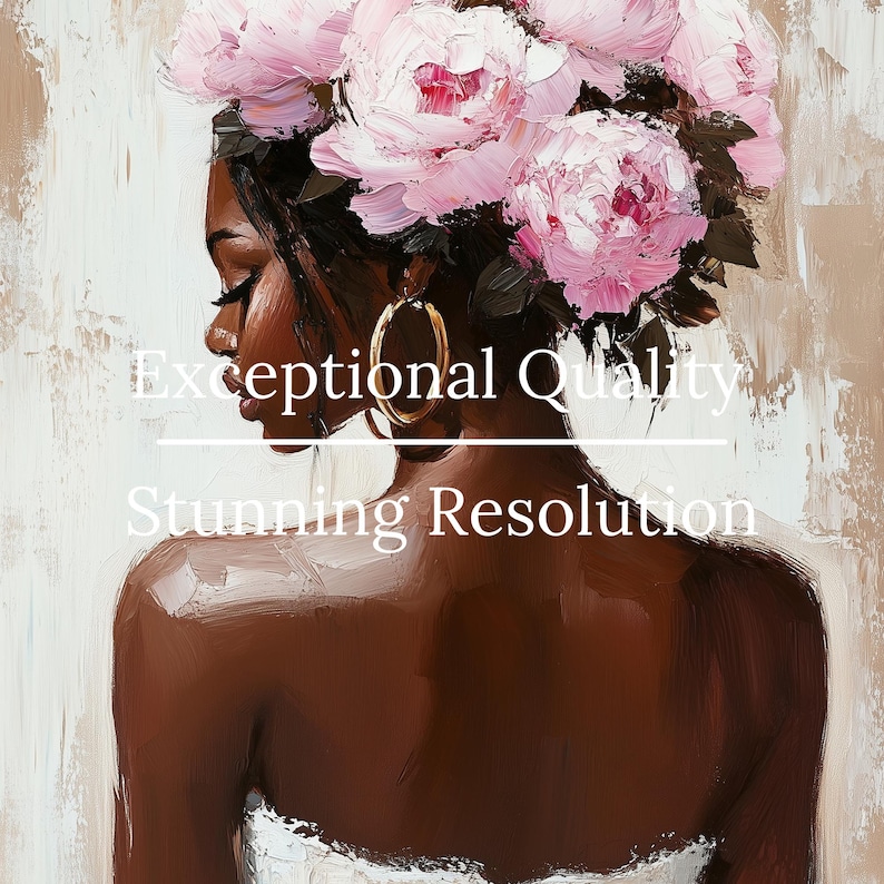 Black Woman Wall Art Print | Floral Portrait Poster | Pink Peony Crown Painting | Feminine Neutral Decor | Modern Afrocentric Home Art image 6