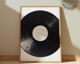 Minimalistische vinylplaat poster, zwart witte muur kunst, print platenliefhebber, moderne muziek kamer decor, minimalistische muur kunst, DJ-studio decor