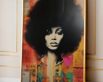 Black Woman Art, Black Wall Art, Abstract Poster, Black Art Prints, Afrocentric Wall Art, Boho Wall Art, Retro Poster, Colorful Wall Art
