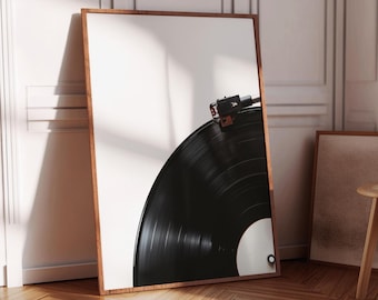 Retro vinylskivaposter, musikposter, skivspelarekonst, svartvit konst, musikälskarepresent, minimalistisk konst, utskrivbar väggkonst, A240
