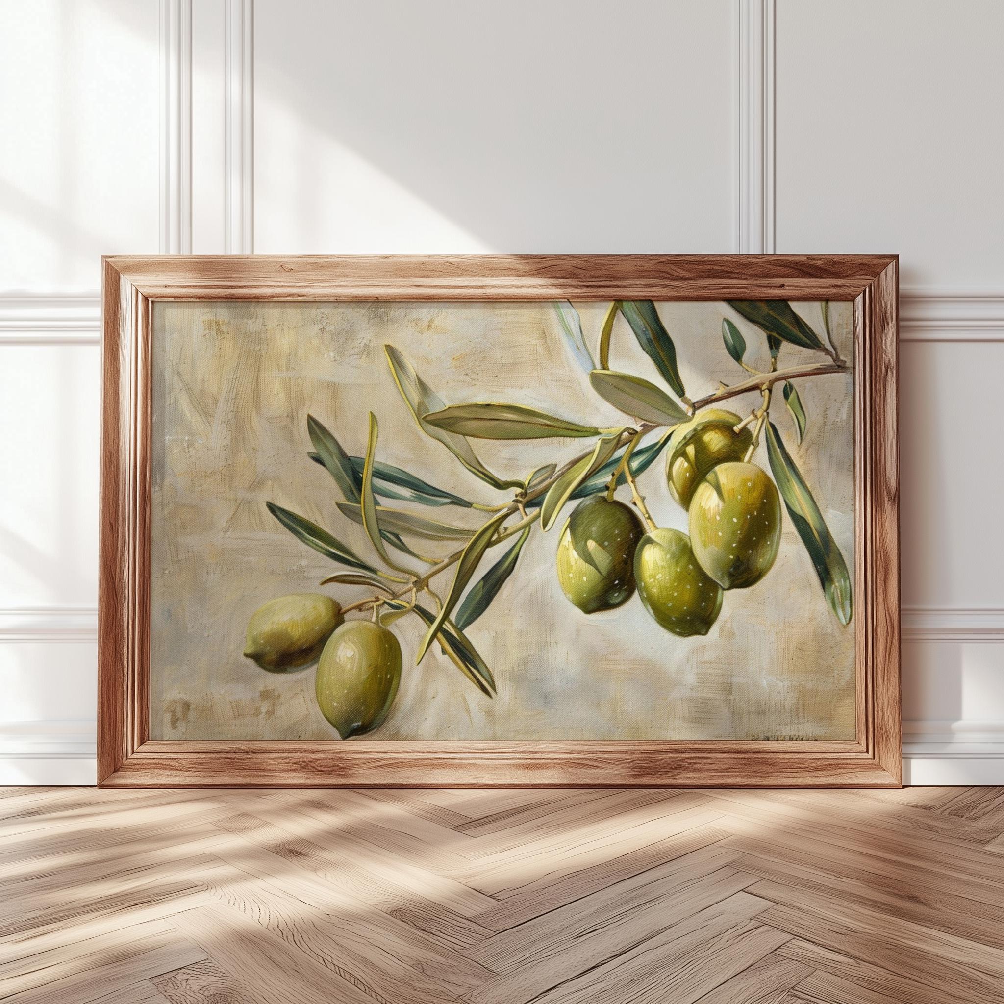 Rustic Olive Branch Wall Art, Botanical Art, Vintage Oil Painting ...