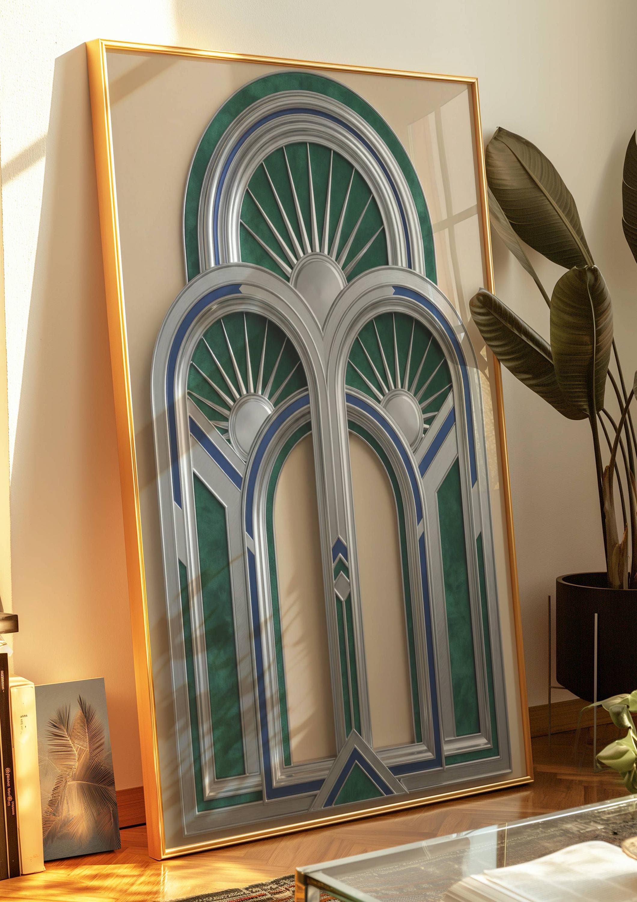 Neo Deco Chrome Wall Art, 2026 Art Deco Revival, Silver and