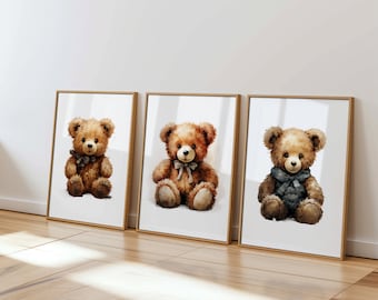 Teddy Bear Watercolor Nursery Prints: Woodland Animals (Digital Download)