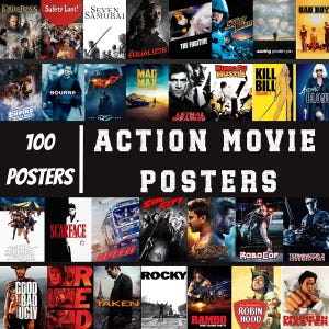 Action Movie Posters 100, Classic Famous Movie Prints, Foreign Film Poster, Gallery Wall Set, Home Theatre Decor, Digital Posters, AC162