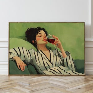 ストリップド・ウーマン・アート、グリーン・キャンバス・ウォールアート、抽象画、カクテル・ポスター、バーカート・アート、ガーリー・ウォールアート、バーカート・デコレーション、デジタルアート 329