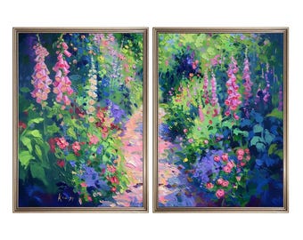 Abstract Wildflower Painting Set of 2, Floral Print, Impressionist Painting, Vibrant Wildflower Art, Farmhouse Decor, Printable Wall Art, 87