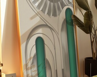 Neo Deco Chrome Wall Art, 2026 Art Deco Revival, Silver and